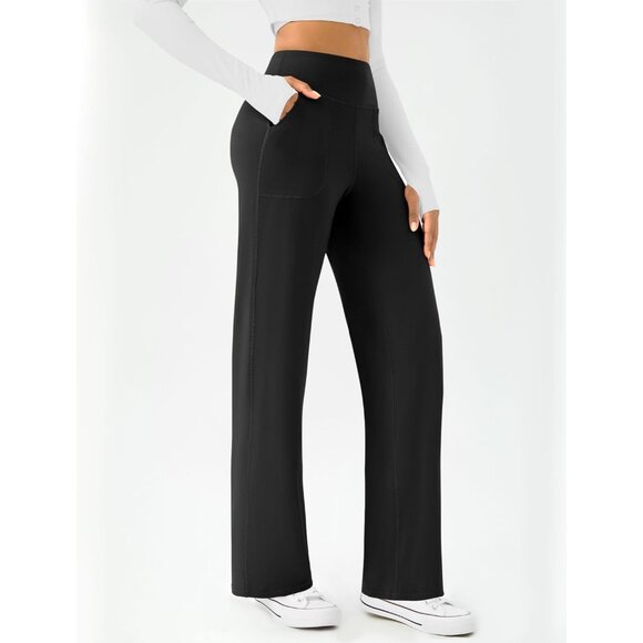 Womens Wide Leg Yoga Pants Casual Work Dress Pants Lounge Sweatpants High Waist - Picture 2 of 6